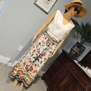 Rachel Zoe White Maxi Skirt with Multicolor Floral Border